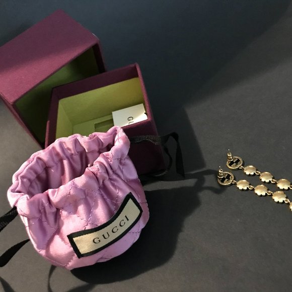 Gucci GG Marmont Pink Daisy Drop Earrings Silver 925 Aged Gold Finish GORGEOUS! - Picture 11 of 16